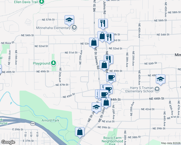 map of restaurants, bars, coffee shops, grocery stores, and more near 3103 Northeast 49th Street in Vancouver
