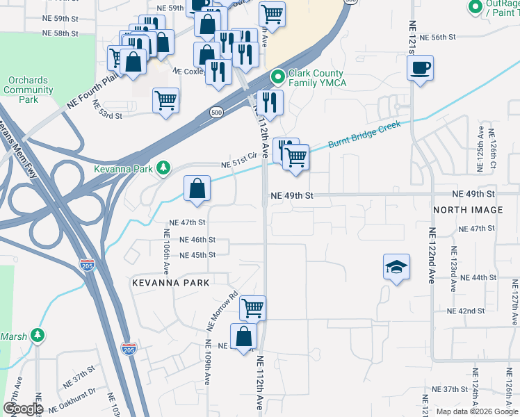 map of restaurants, bars, coffee shops, grocery stores, and more near 11111 Northeast 48th Circle in Vancouver