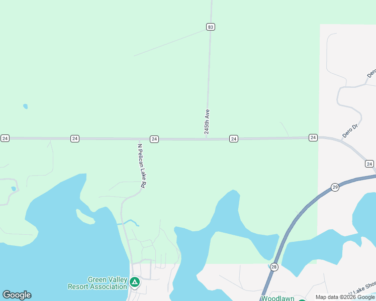 map of restaurants, bars, coffee shops, grocery stores, and more near 24559 County Road 24 in Glenwood