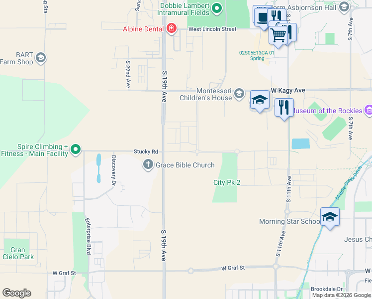 map of restaurants, bars, coffee shops, grocery stores, and more near 1835 Stucky Road in Bozeman