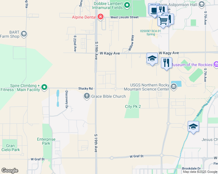 map of restaurants, bars, coffee shops, grocery stores, and more near 3396 South 19th Avenue in Bozeman