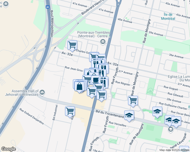 map of restaurants, bars, coffee shops, grocery stores, and more near in Montreal