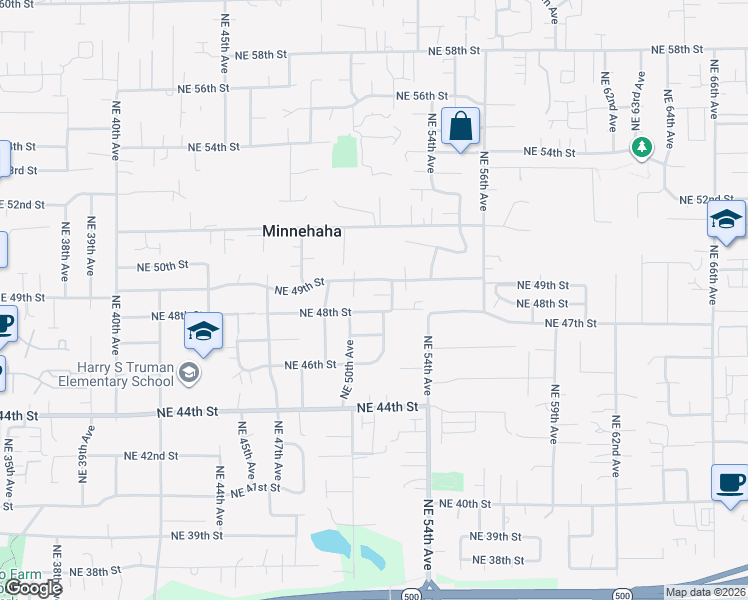 map of restaurants, bars, coffee shops, grocery stores, and more near 5112 Northeast 48th Circle in Vancouver
