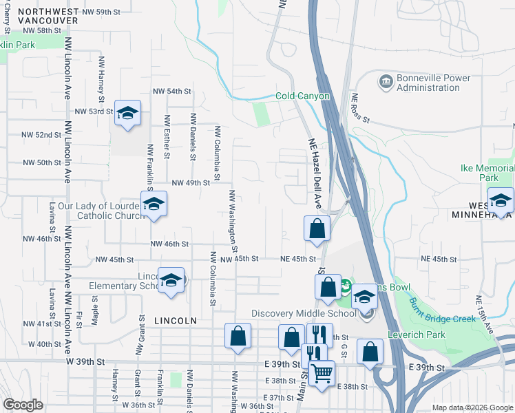 map of restaurants, bars, coffee shops, grocery stores, and more near 4713 Northwest Division Avenue in Vancouver