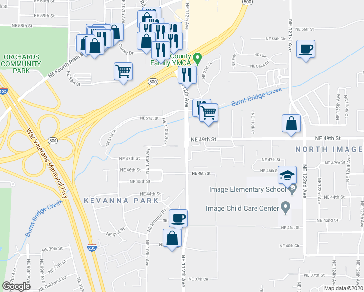 map of restaurants, bars, coffee shops, grocery stores, and more near 11104 Northeast 48th Circle in Vancouver