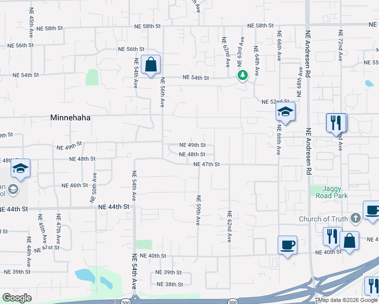 map of restaurants, bars, coffee shops, grocery stores, and more near 5907 Northeast 49th Street in Vancouver