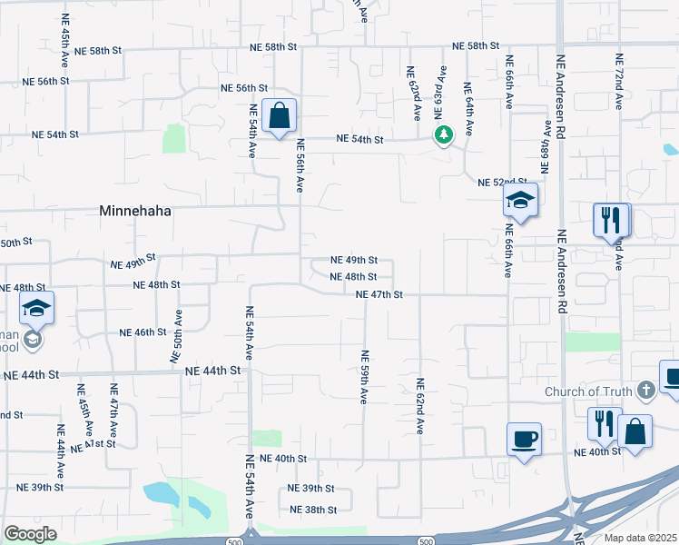 map of restaurants, bars, coffee shops, grocery stores, and more near 5722 Northeast 48th Street in Vancouver