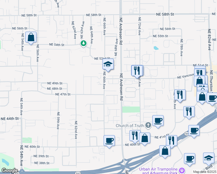 map of restaurants, bars, coffee shops, grocery stores, and more near 4721 Northeast 66th Avenue in Vancouver