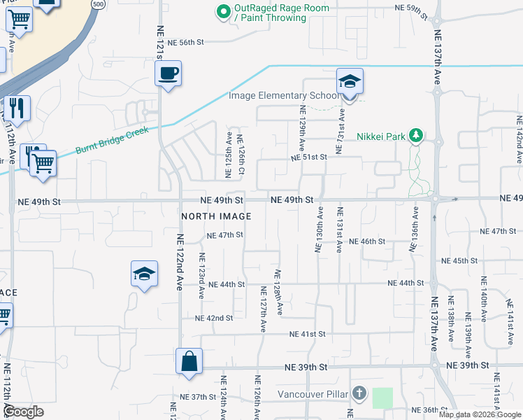 map of restaurants, bars, coffee shops, grocery stores, and more near 12615 Northeast 49th Street in Vancouver