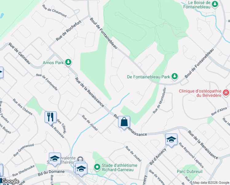 map of restaurants, bars, coffee shops, grocery stores, and more near 40 Rue de Franchimont in Blainville