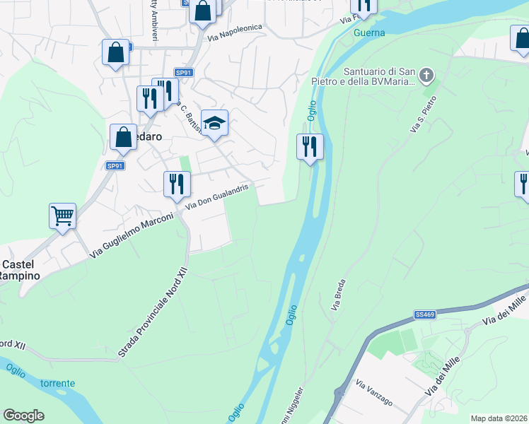 map of restaurants, bars, coffee shops, grocery stores, and more near 91 Via dei Dossi in Credaro