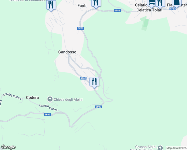 map of restaurants, bars, coffee shops, grocery stores, and more near 18 Via XXV Aprile in Gandosso