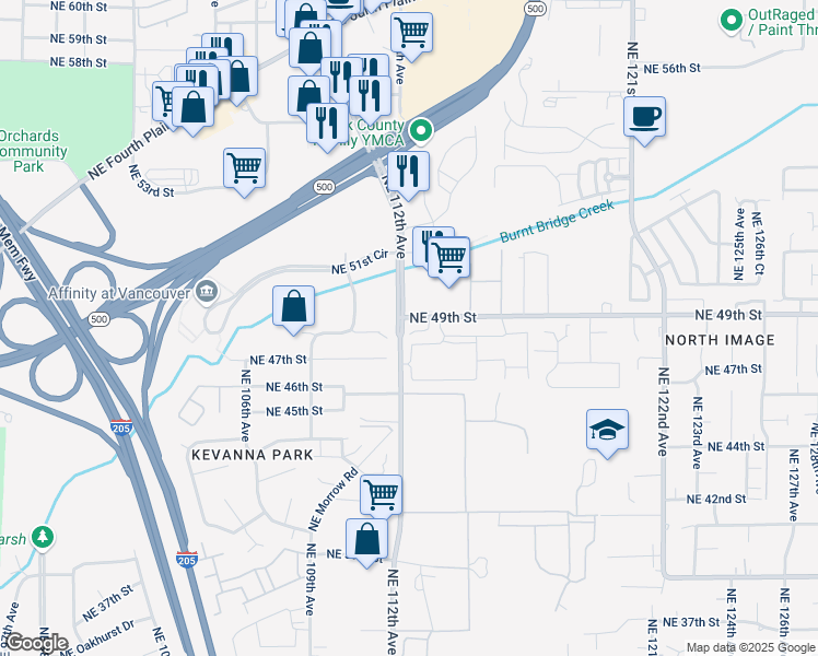 map of restaurants, bars, coffee shops, grocery stores, and more near 11207 Northeast 49th Street in Vancouver