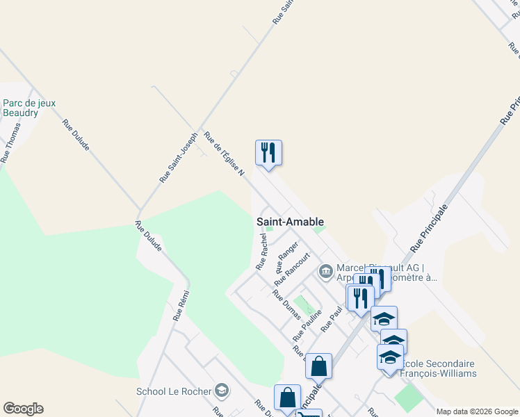 map of restaurants, bars, coffee shops, grocery stores, and more near 969 Rue Rachel in Montérégie
