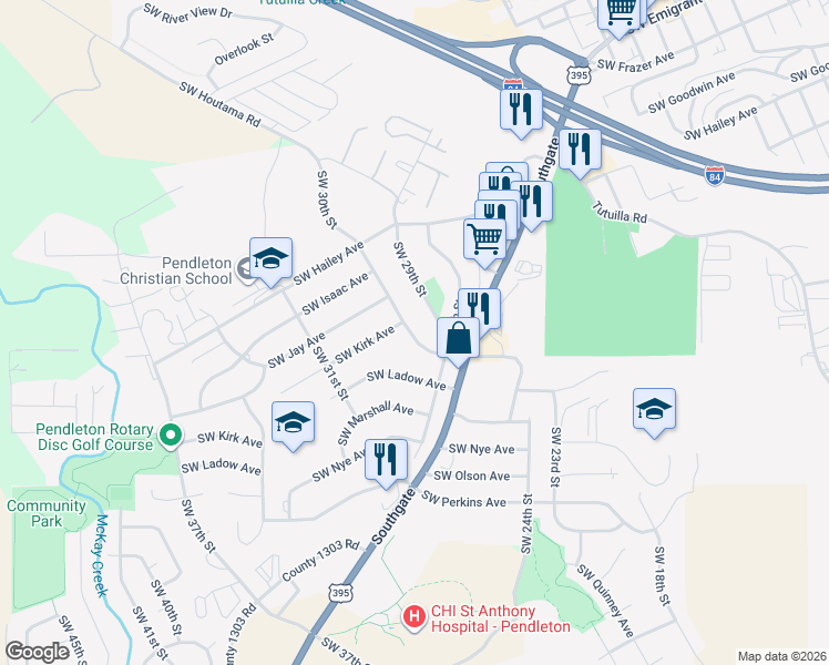 map of restaurants, bars, coffee shops, grocery stores, and more near 1008 Southwest 30th Street in Pendleton
