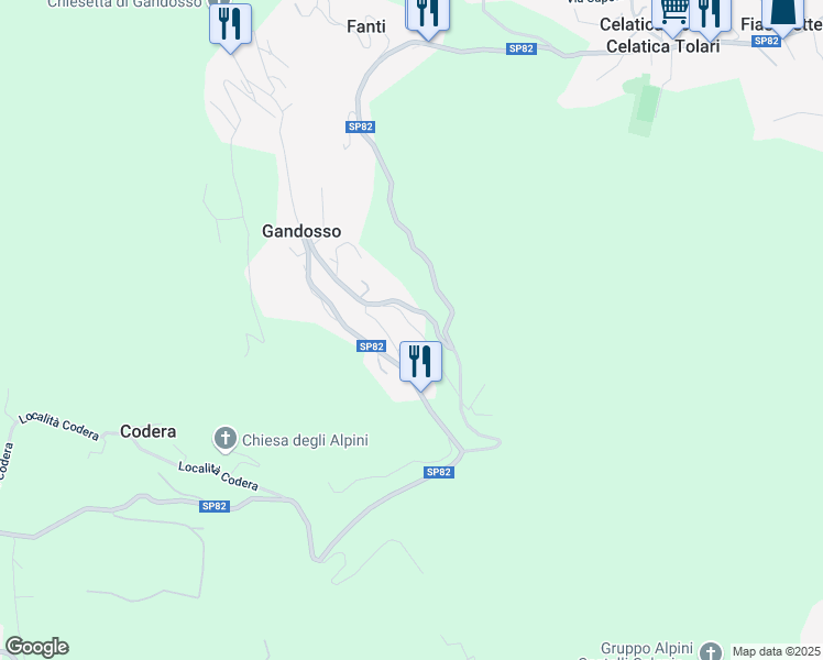 map of restaurants, bars, coffee shops, grocery stores, and more near 18 Via XXV Aprile in Gandosso