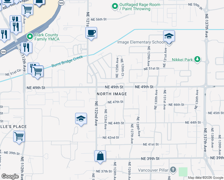 map of restaurants, bars, coffee shops, grocery stores, and more near 12409 Northeast 49th Street in Vancouver