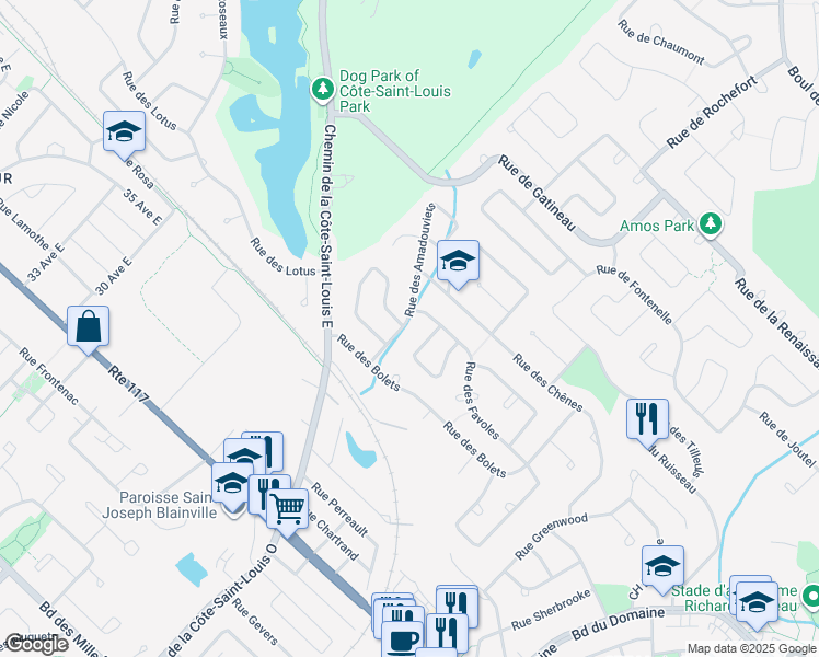 map of restaurants, bars, coffee shops, grocery stores, and more near 18 Rue des Amadouviers in Blainville