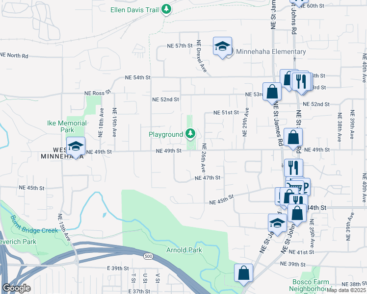 map of restaurants, bars, coffee shops, grocery stores, and more near 2416 Northeast 49th Street in Vancouver