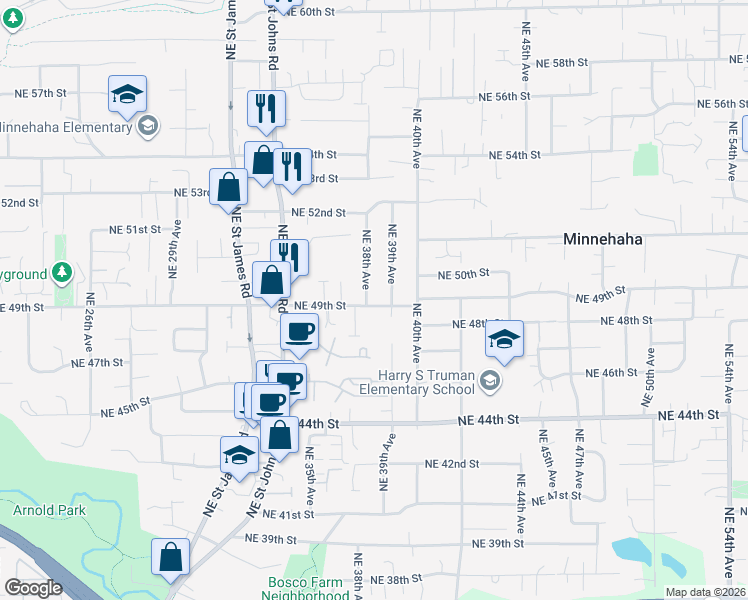 map of restaurants, bars, coffee shops, grocery stores, and more near 3710 Northeast 49th Street in Vancouver