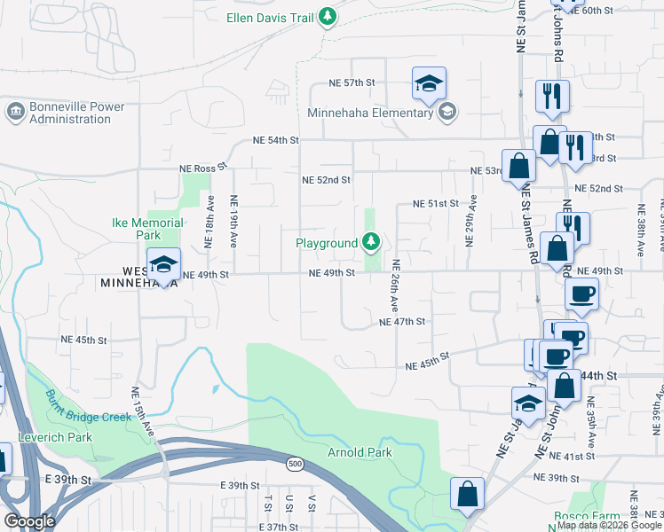 map of restaurants, bars, coffee shops, grocery stores, and more near 4906 Northeast 23rd Court in Vancouver