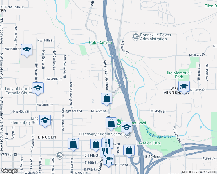 map of restaurants, bars, coffee shops, grocery stores, and more near 4817 Northeast Hazel Dell Avenue in Vancouver