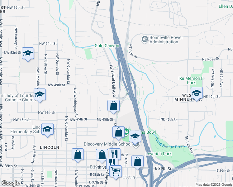 map of restaurants, bars, coffee shops, grocery stores, and more near 4815 Northeast Hazel Dell Avenue in Vancouver