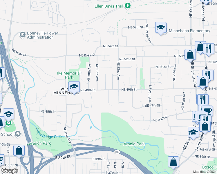 map of restaurants, bars, coffee shops, grocery stores, and more near 2020 Northeast 49th Street in Vancouver