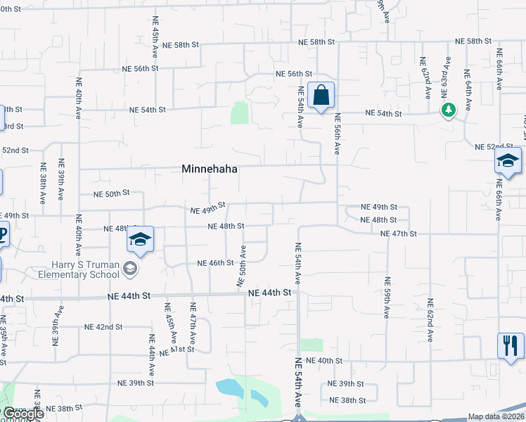 map of restaurants, bars, coffee shops, grocery stores, and more near 5112 Northeast 48th Circle in Vancouver