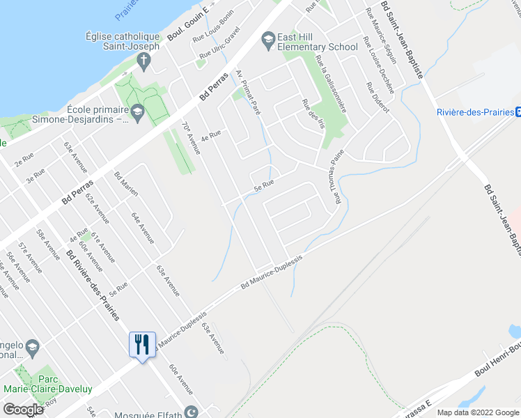map of restaurants, bars, coffee shops, grocery stores, and more near 12112 Rue Olivier-Lejeune in Montréal