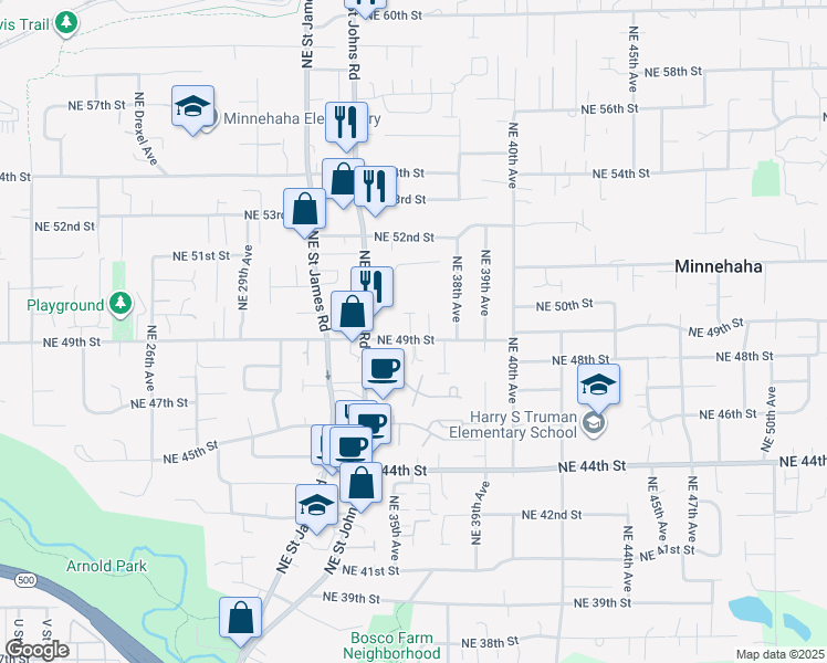 map of restaurants, bars, coffee shops, grocery stores, and more near 3600 Northeast 49th Street in Vancouver