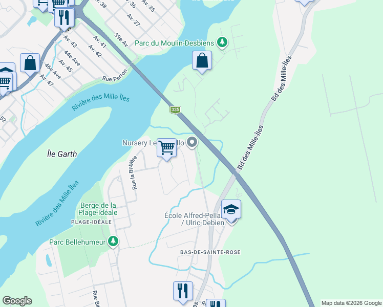 map of restaurants, bars, coffee shops, grocery stores, and more near 2020 Rue Bienville in Laval