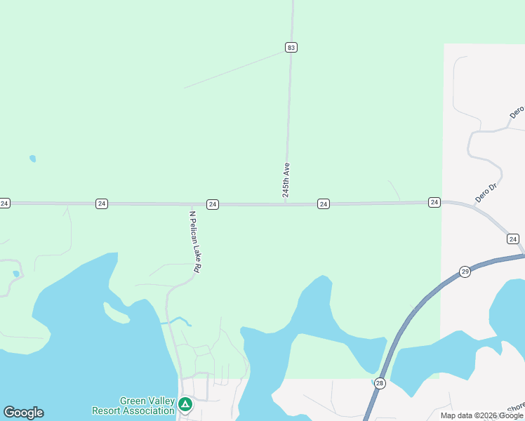 map of restaurants, bars, coffee shops, grocery stores, and more near 24559 County Road 24 in Glenwood