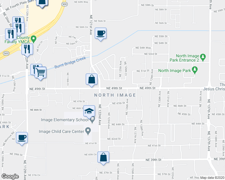 map of restaurants, bars, coffee shops, grocery stores, and more near 12409 Northeast 49th Street in Vancouver