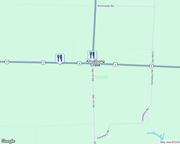map of restaurants, bars, coffee shops, grocery stores, and more near 7885 Old 101 Road in Armstrong Creek