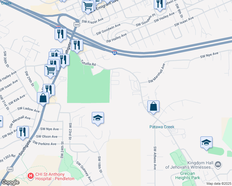 map of restaurants, bars, coffee shops, grocery stores, and more near 1046 Southwest 18th Street in Pendleton