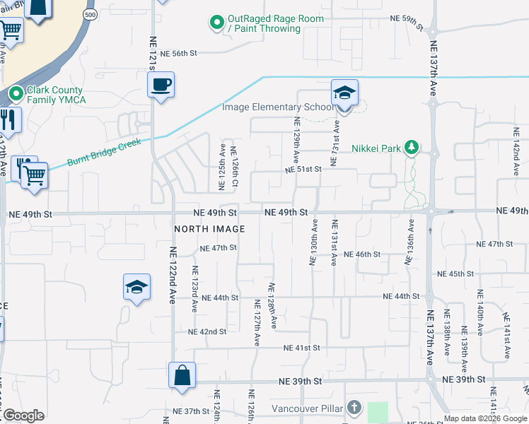 map of restaurants, bars, coffee shops, grocery stores, and more near 12615 Northeast 49th Street in Vancouver