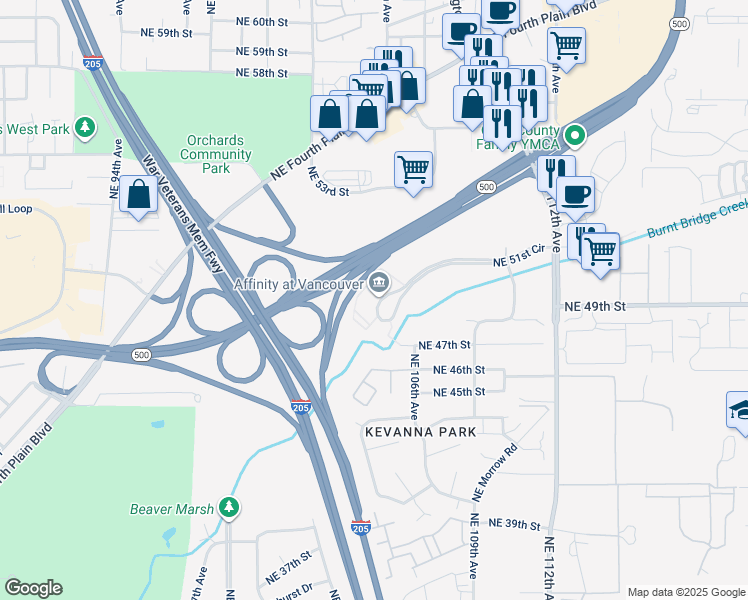 map of restaurants, bars, coffee shops, grocery stores, and more near 10420 Northeast 51st Circle in Vancouver