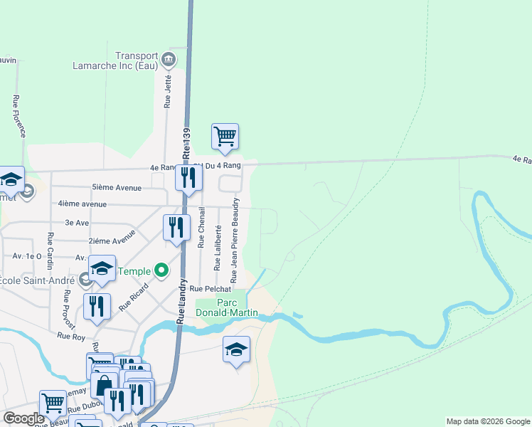 map of restaurants, bars, coffee shops, grocery stores, and more near 1720 Rue Daragon in Acton Vale