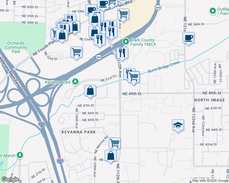 map of restaurants, bars, coffee shops, grocery stores, and more near 4821 Northeast 110th Avenue in Vancouver