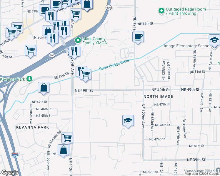 map of restaurants, bars, coffee shops, grocery stores, and more near 11716 Northeast 49th Street in Vancouver