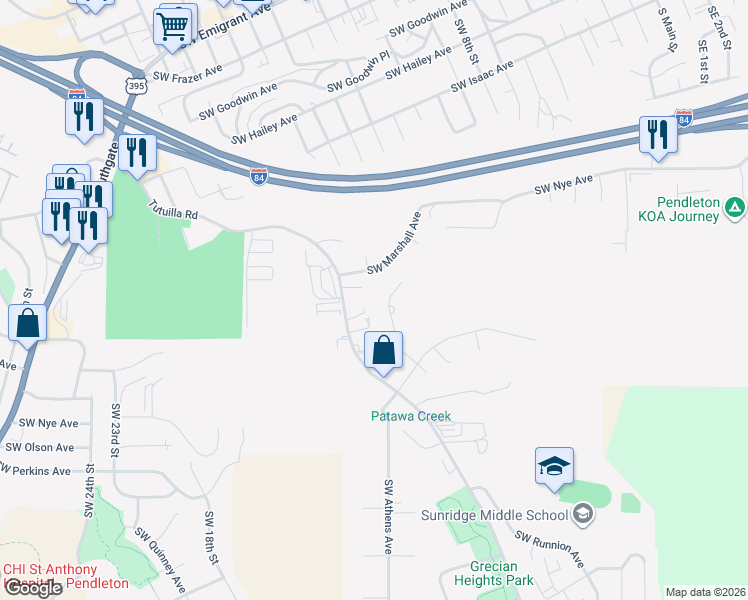map of restaurants, bars, coffee shops, grocery stores, and more near 1394 Tutuilla Road in Pendleton