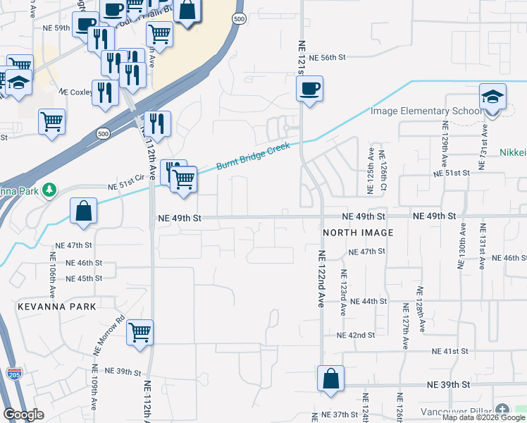 map of restaurants, bars, coffee shops, grocery stores, and more near 4717 Northeast 118th Court in Vancouver