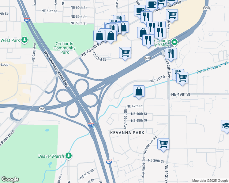 map of restaurants, bars, coffee shops, grocery stores, and more near NE 51st St in Vancouver