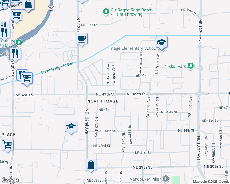 map of restaurants, bars, coffee shops, grocery stores, and more near 12600 Northeast 49th Street in Vancouver