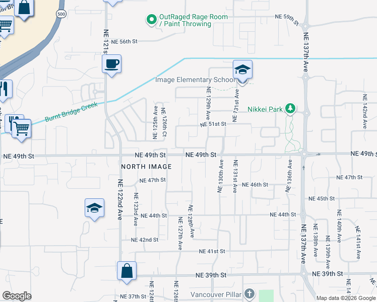 map of restaurants, bars, coffee shops, grocery stores, and more near 12615 Northeast 49th Street in Vancouver