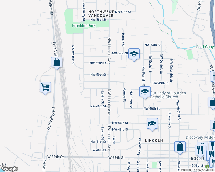 map of restaurants, bars, coffee shops, grocery stores, and more near 4802 Northwest Lincoln Avenue in Vancouver