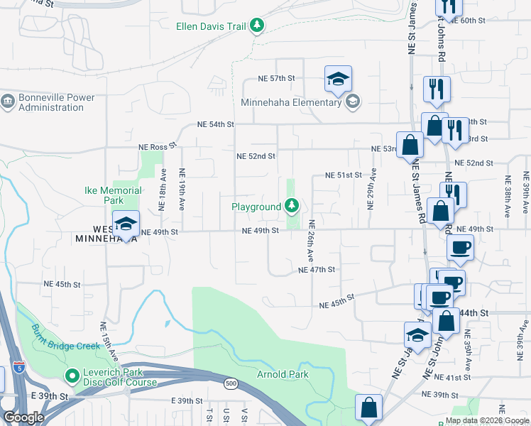 map of restaurants, bars, coffee shops, grocery stores, and more near 2249 Northeast 50th Circle in Vancouver