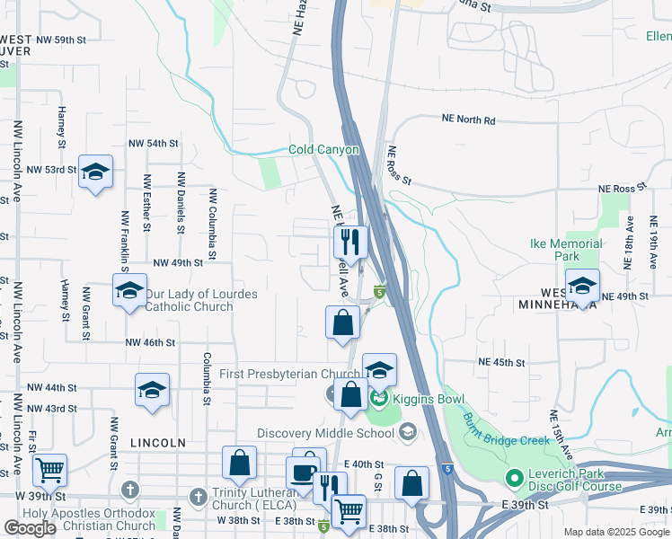 map of restaurants, bars, coffee shops, grocery stores, and more near 4817 Northeast Hazel Dell Avenue in Vancouver