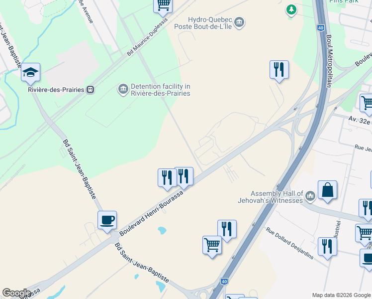 map of restaurants, bars, coffee shops, grocery stores, and more near 11410 Avenue Armand-Chaput in Montréal